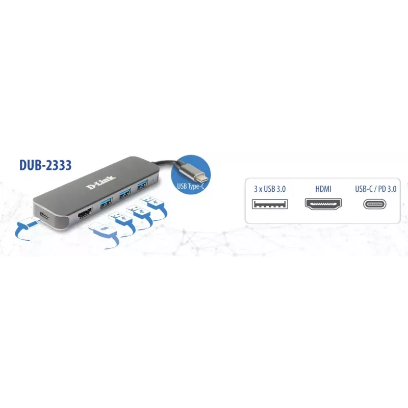 D-Link Hub USB-C 5 en 1 con HDMI/Power Delivery