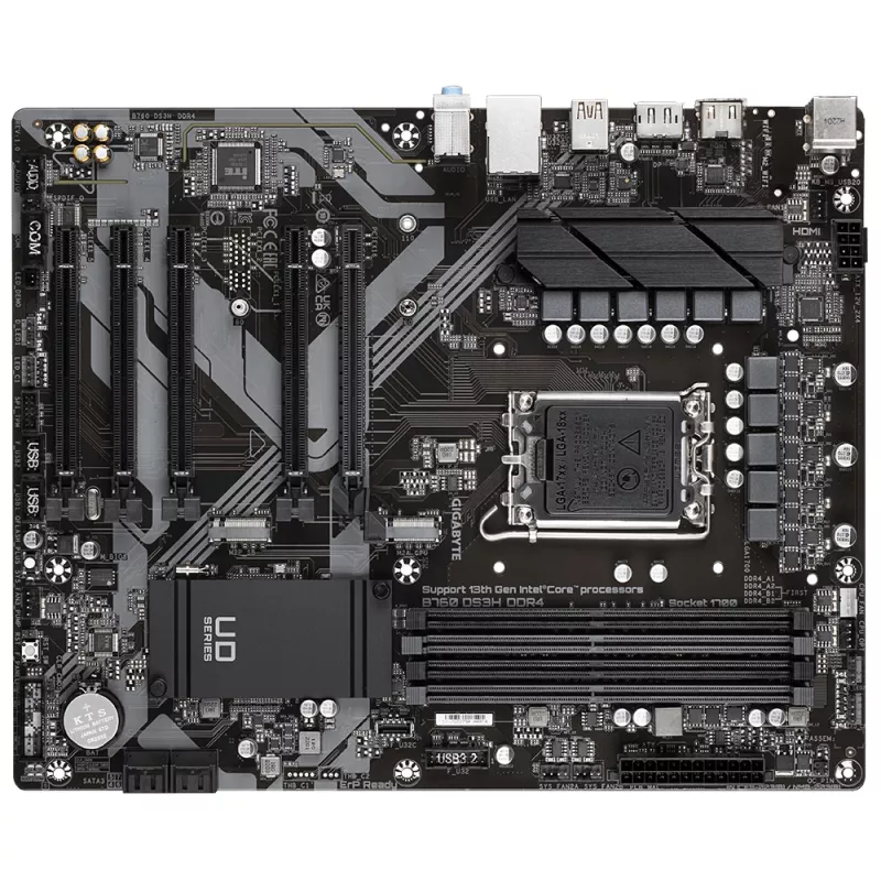 Placa base GIGABYTE B760 DS3H DDR4 - Compatible con CPUs Intel Core 14ª gen, VRM digital 18+2+1 fases, hasta 5333 MHz DDR4 (OC), 2x PCIe 4.0 M.2, GbE LAN, USB 3.2 Gen 2
