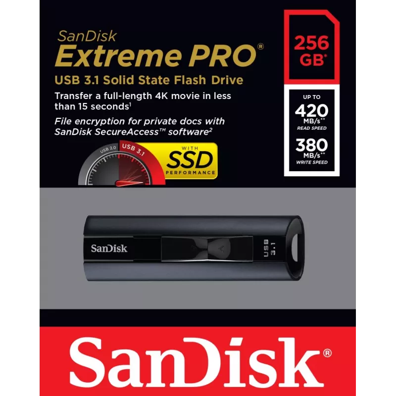 WESTERN DIGITAL SanDisk Extreme PRO – 256 GB memoria USB – USB 3.1 – 420 MB/s de lectura