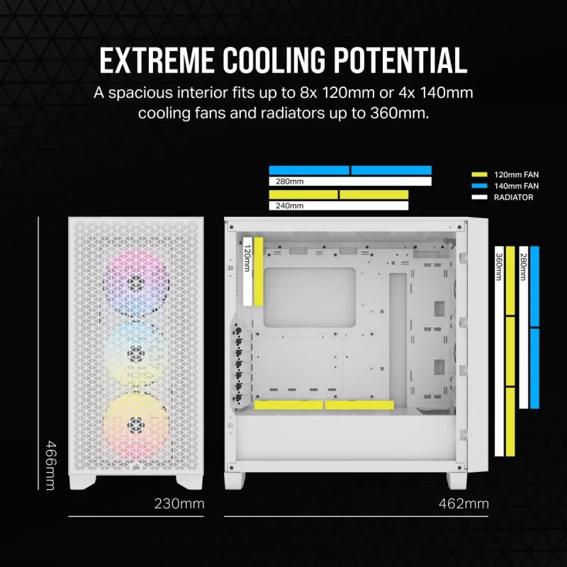 CORSAIR caja de PC semitorre - 3000d RGB Airflow - blanco