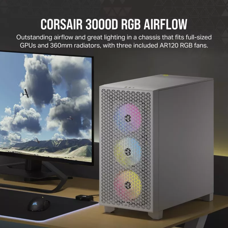CORSAIR caja de PC semitorre - 3000d RGB Airflow - blanco
