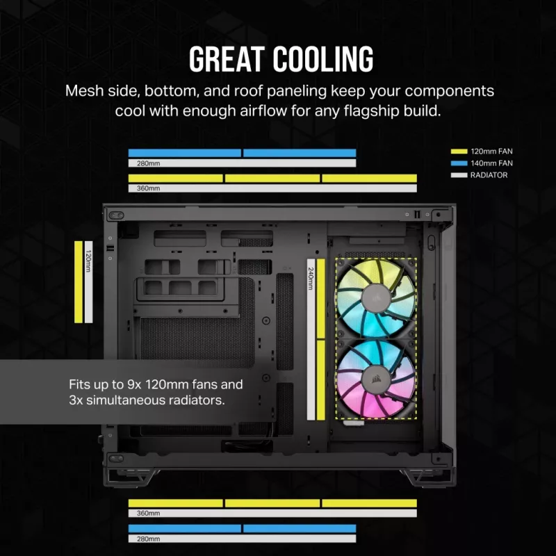 CORSAIR Caja de PC - Icue Link 2500x RGB Micro ATX Dual Chamber Negro