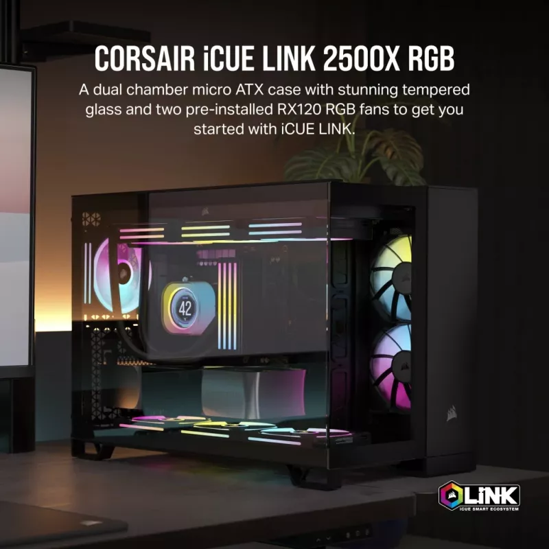CORSAIR Caja de PC - Icue Link 2500x RGB Micro ATX Dual Chamber Negro