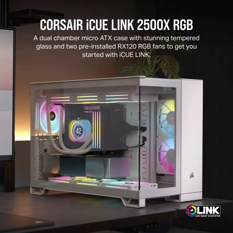 CORSAIR Caja de PC – iCUE LINK 2500X RGB Micro-ATX Dual-Chamber Blanco