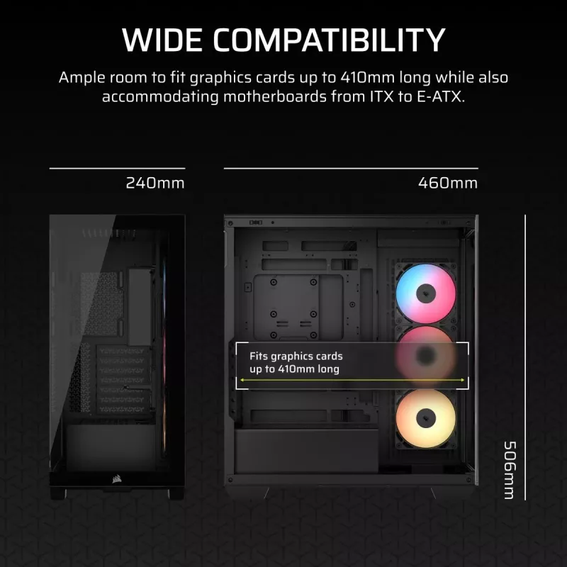 Caja de PC Midi-Tower CORSAIR 3500X RS-R ARGB — Negro, cristal templado, compatible con ATX/EATX/Micro-ITX, 3 ventiladores frontales de 120 mm
