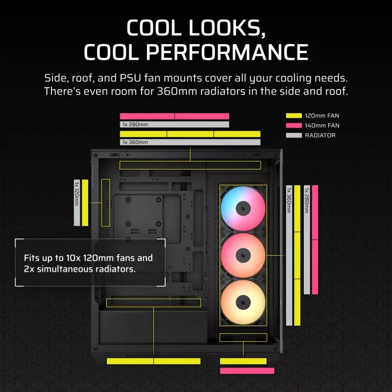 Caja de PC Midi-Tower CORSAIR 3500X RS-R ARGB — Negro, cristal templado, compatible con ATX/EATX/Micro-ITX, 3 ventiladores frontales de 120 mm