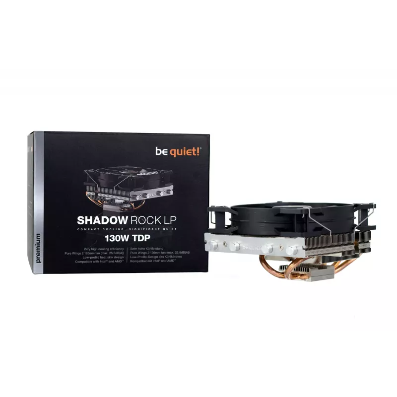 Disipador de CPU be quiet! Shadow Rock LP, ventilador de 120 mm, Intel LGA1700/1200/1150/1151/1155/2011 Square ILM, AMD AM5/AM4/AM3(+)/AM2(+)/FM1/FM2(+), 130 W TDP, altura 75,4 mm