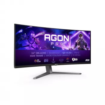 Monitor de ordenador AOC AGON PRO AG346UCD 86,4 cm (34 pulgadas) 3440 x 1440 píxeles Wide Quad HD QD-OLED Negro, Gris