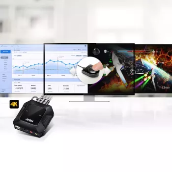 ATEN Conmutador KVM HDMI USB 4K de 2 puertos con mando a distancia para selección de puertos