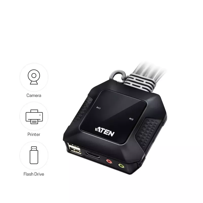 ATEN Conmutador KVM HDMI USB 4K de 2 puertos con mando a distancia para selección de puertos