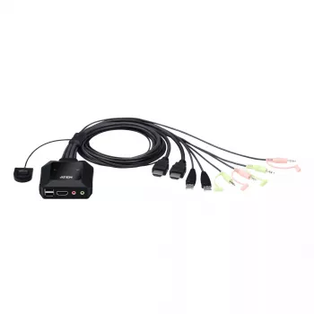 ATEN Conmutador KVM HDMI USB 4K de 2 puertos con mando a distancia para selección de puertos