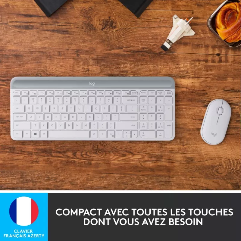 Teclado y ratón inalámbricos finos LOGITECH Combo Mk470 - Offwhite - Azerty Francés