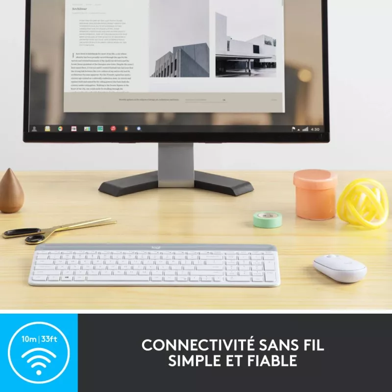 Teclado y ratón inalámbricos finos LOGITECH Combo Mk470 - Offwhite - Azerty Francés