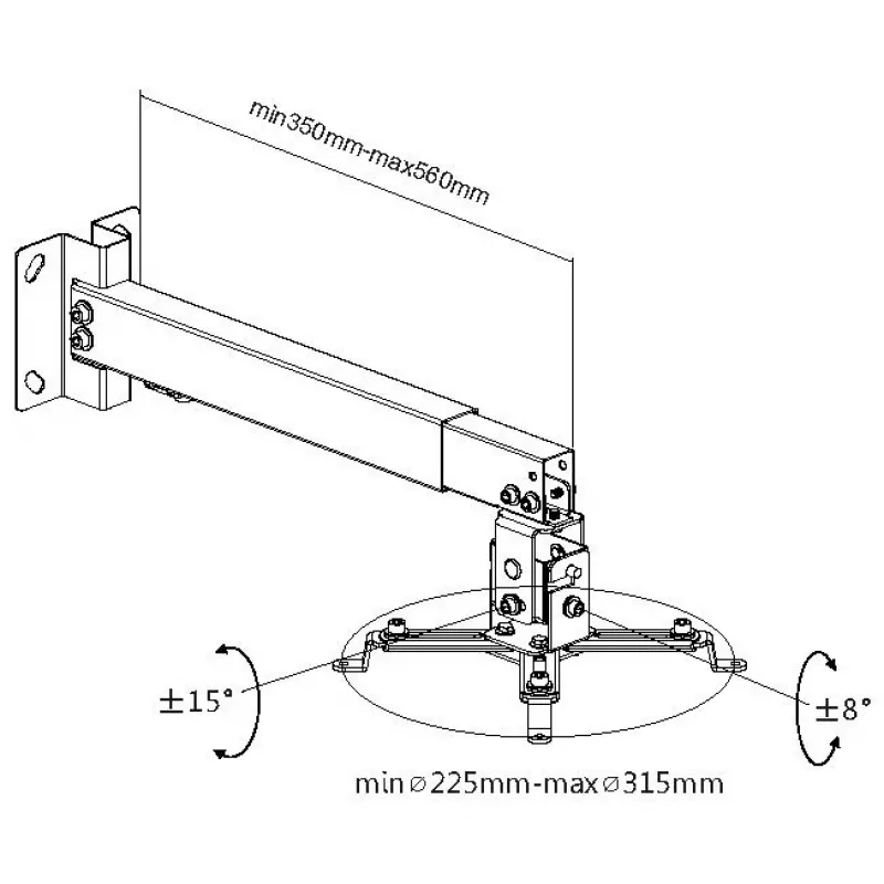 Soporte de techo/pared para proyector Equip, negro, pared, 20 kg, negro, acero, -8 - 8°, -15 - 15°