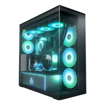 ARCTIC Xtender VG (Mirror Black) Caja de PC E-ATX premium con soporte vertical para GPU