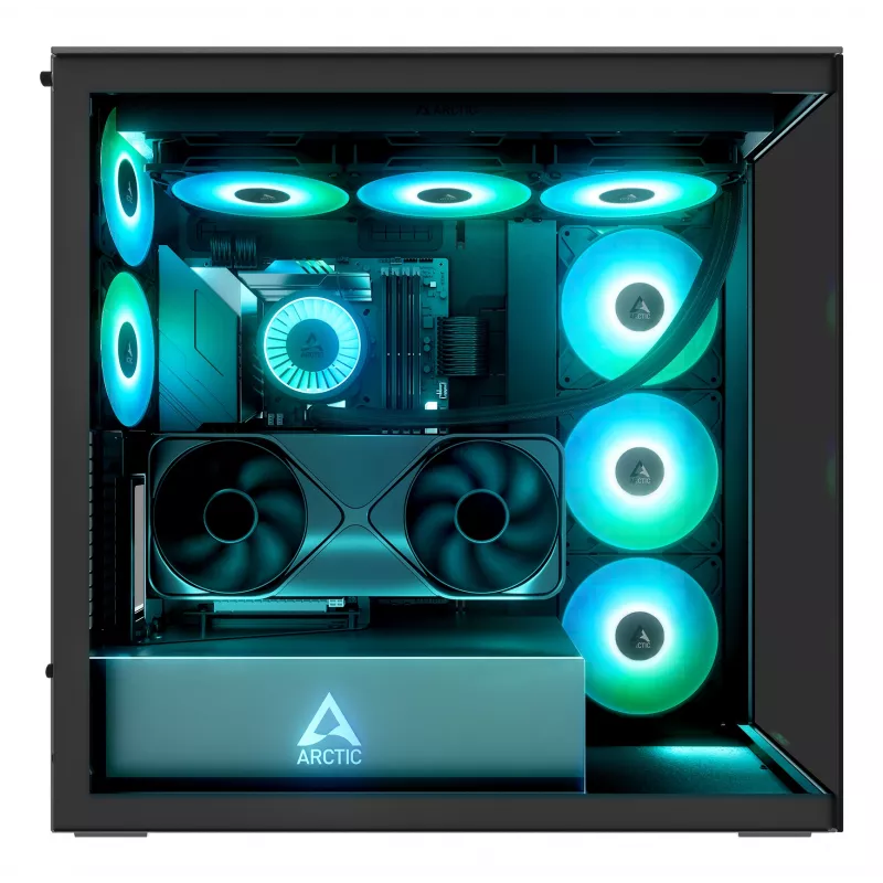 ARCTIC Xtender VG (Mirror Black) Caja de PC E-ATX premium con soporte vertical para GPU