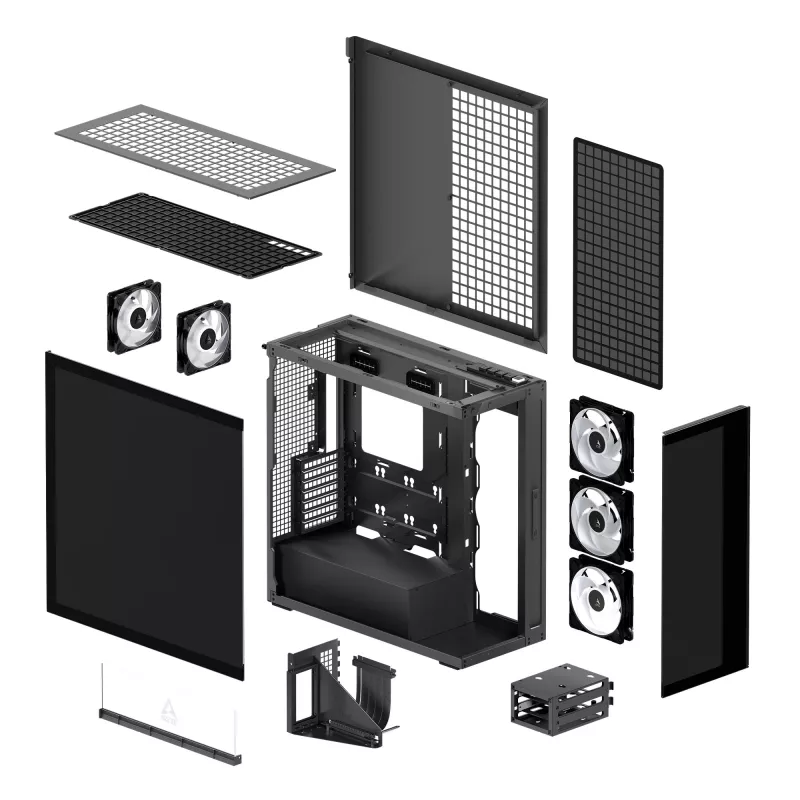 ARCTIC Xtender VG (Mirror Black) Caja de PC E-ATX premium con soporte vertical para GPU