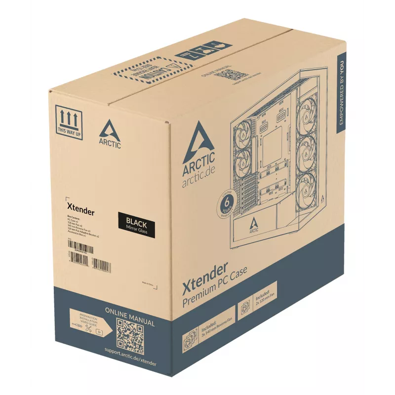 ARCTIC Xtender VG (Mirror Black) Caja de PC E-ATX premium con soporte vertical para GPU