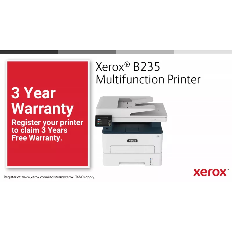 Xerox B235 A4 34ppm Wireless Dúplex Copiar/Imprimir/Escanear/Fax PS3 PCL5e/6 ADF 2 bandejas total 251 hojas