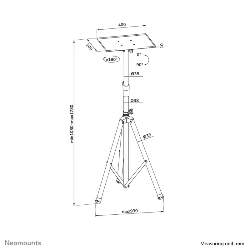 Neomounts NS-FS200 negro Soporte de suelo 10-32 inch, 15 kg, 25,4 cm (10 inch), 81,3 cm (32 inch), 75 x 75 mm, 100 x 100 mm, 1080 - 1780 mm