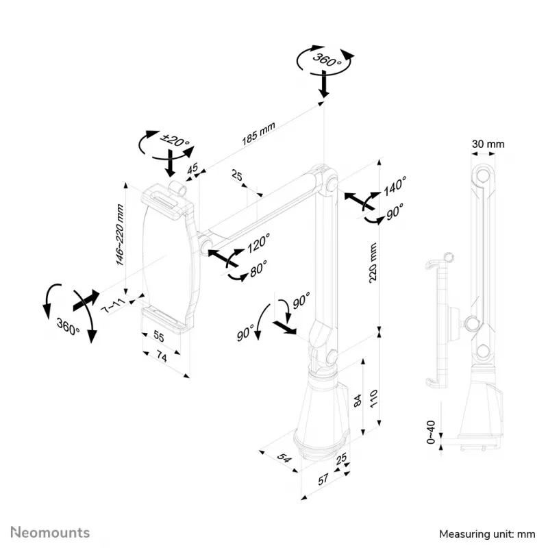 Neomounts TABLET-D100SILVER Soporte para tablet con pinza de mesa 4,7-12,9