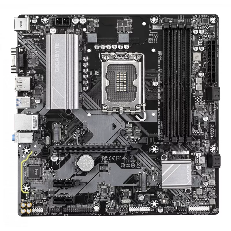 GIGABYTE B760M D3HP Placa base - CPU Intel Core 14ª Gen, VRM de 4+1+1 fases, hasta 5600MHz DDR5, 2xPCIe 4.0 M.2, GbE LAN, USB 3.2 Gen 1