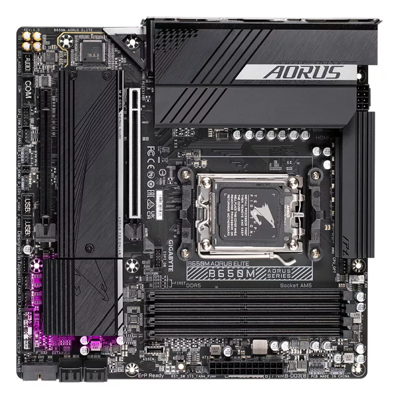 GIGABYTE B650M AORUS ELITE Placa base - CPU AMD Ryzen 9000, VRM de 12+2+2 fases, hasta 8000MHz DDR5, 1xPCIe 5.0 + 1xPCIe 4.0 M.2, 2.5GbE LAN, USB 3.2 Gen 2x2