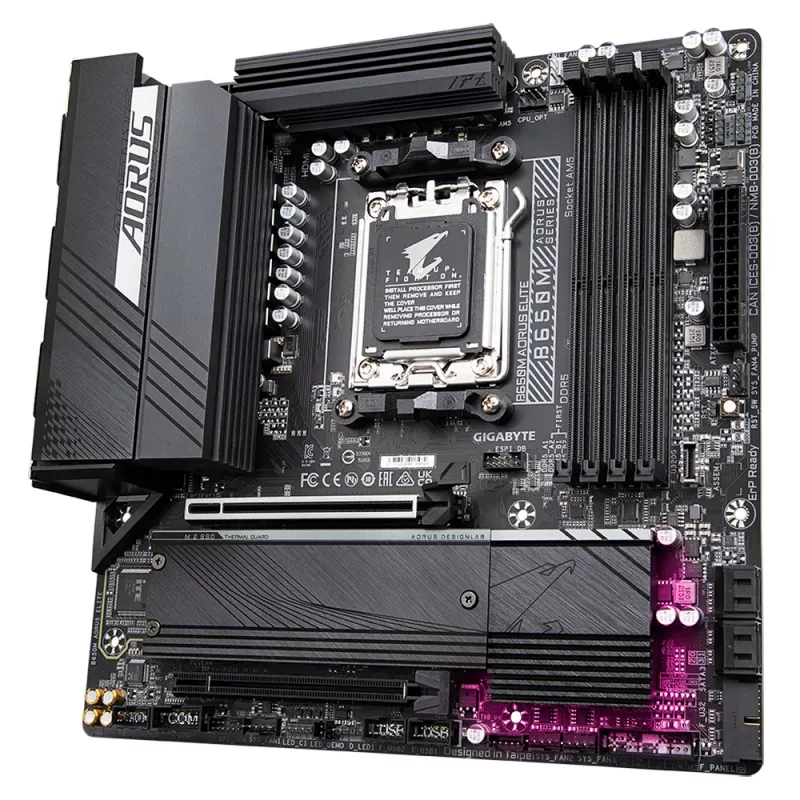 GIGABYTE B650M AORUS ELITE Placa base - CPU AMD Ryzen 9000, VRM de 12+2+2 fases, hasta 8000MHz DDR5, 1xPCIe 5.0 + 1xPCIe 4.0 M.2, 2.5GbE LAN, USB 3.2 Gen 2x2