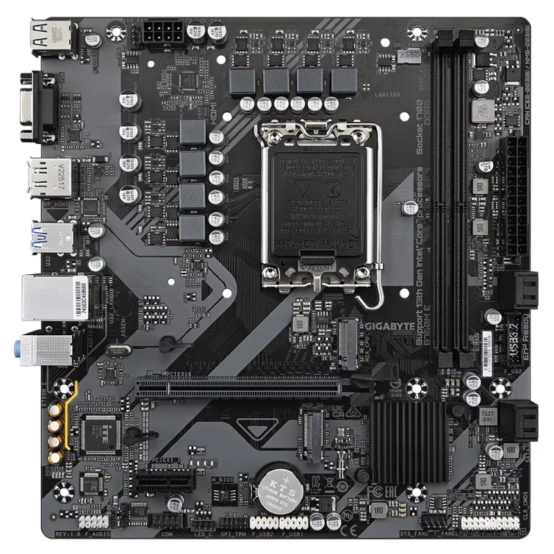 GIGABYTE B760M E Placa base - Compatible con CPU Intel Core de 14ª generación, VRM de 6+1+1 fases, hasta 7200MHz DDR5 (OC), 2xPCIe 4.0 M.2, 1 GbE LAN, USB 3.2 Gen 1
