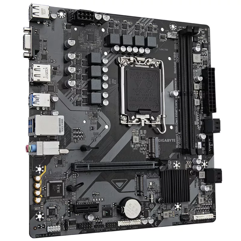 GIGABYTE B760M E Placa base - Compatible con CPU Intel Core de 14ª generación, VRM de 6+1+1 fases, hasta 7200MHz DDR5 (OC), 2xPCIe 4.0 M.2, 1 GbE LAN, USB 3.2 Gen 1