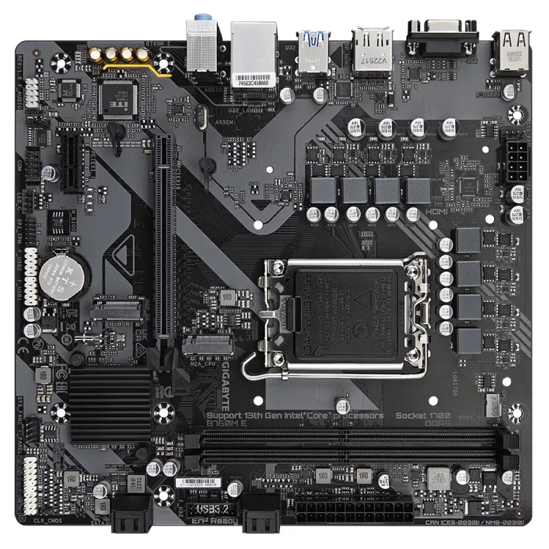 GIGABYTE B760M E Placa base - Compatible con CPU Intel Core de 14ª generación, VRM de 6+1+1 fases, hasta 7200MHz DDR5 (OC), 2xPCIe 4.0 M.2, 1 GbE LAN, USB 3.2 Gen 1