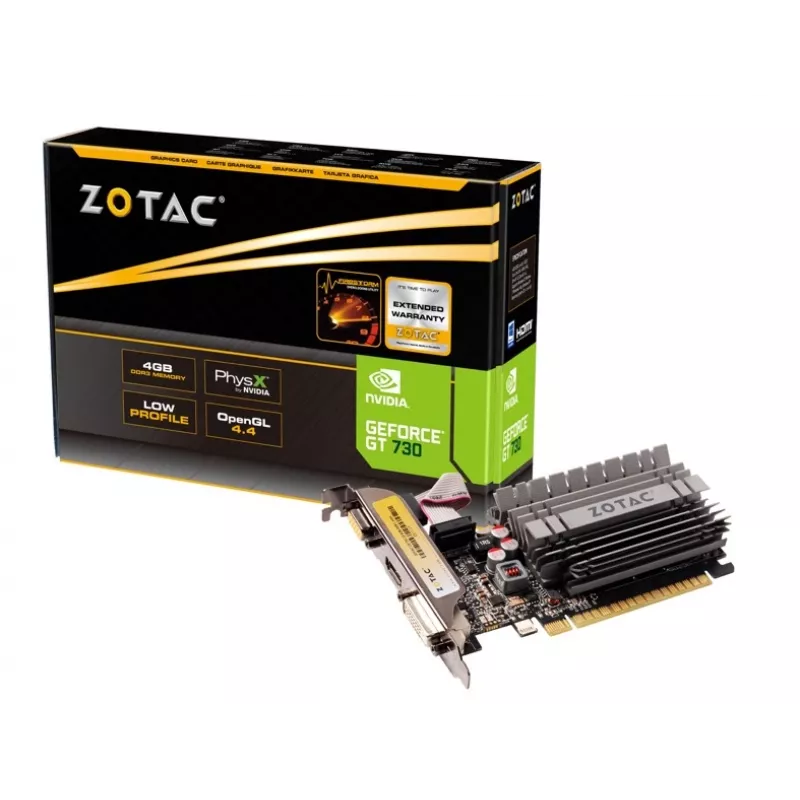 ZOTAC Tarjeta gráfica Force 4GB GT730 PCIe 2.0 x16 DVI/HDMI/VGA 902 MHz 2560x1600