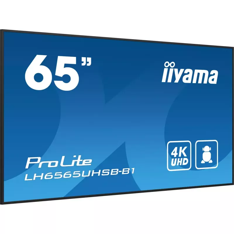 iiyama LH6565UHSB-B1 Pantalla de señalización Diseño kiosco 163,8 cm (64,5 inch) LED Wi-Fi 800 cd/m² 4K Ultra HD Negro Procesador integrado Android 11 24/7