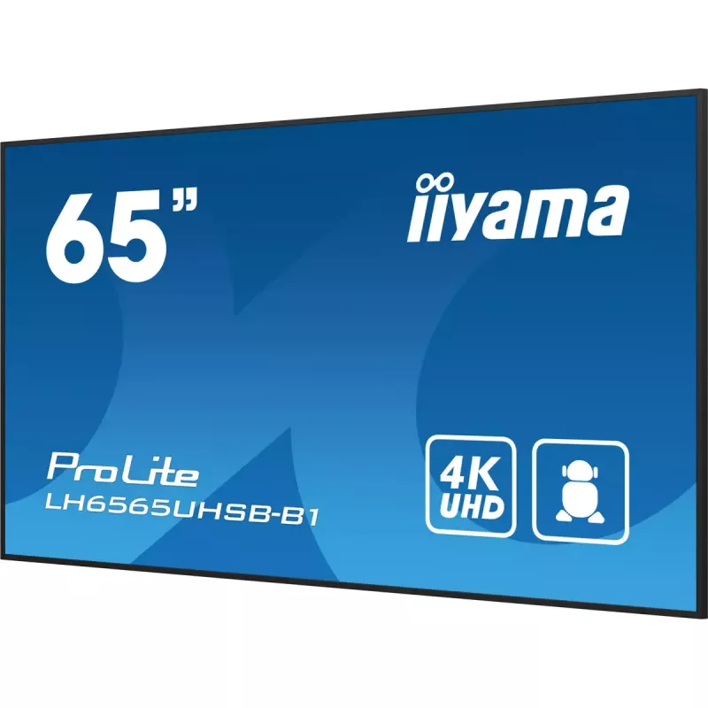 iiyama LH6565UHSB-B1 Pantalla de señalización Diseño kiosco 163,8 cm (64,5 inch) LED Wi-Fi 800 cd/m² 4K Ultra HD Negro Procesador integrado Android 11 24/7