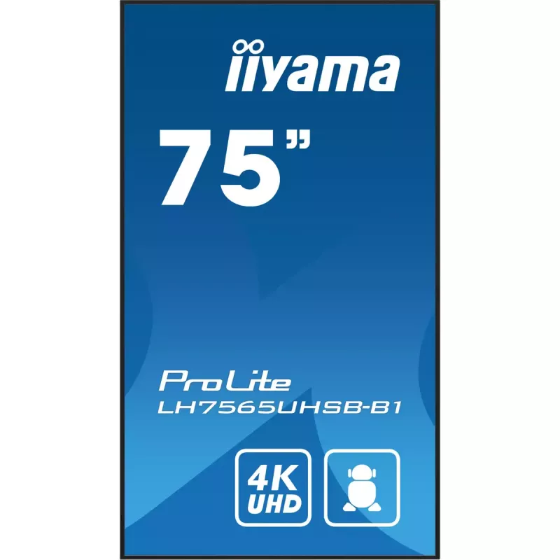 iiyama LH7565UHSB-B1 Pantalla de señalización Diseño kiosco 189,2 cm (74,5 inch) LED Wi-Fi 800 cd/m² 4K Ultra HD Negro Procesador integrado Android 11 24/7