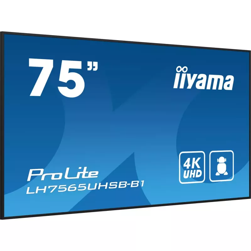 iiyama LH7565UHSB-B1 Pantalla de señalización Diseño kiosco 189,2 cm (74,5 inch) LED Wi-Fi 800 cd/m² 4K Ultra HD Negro Procesador integrado Android 11 24/7