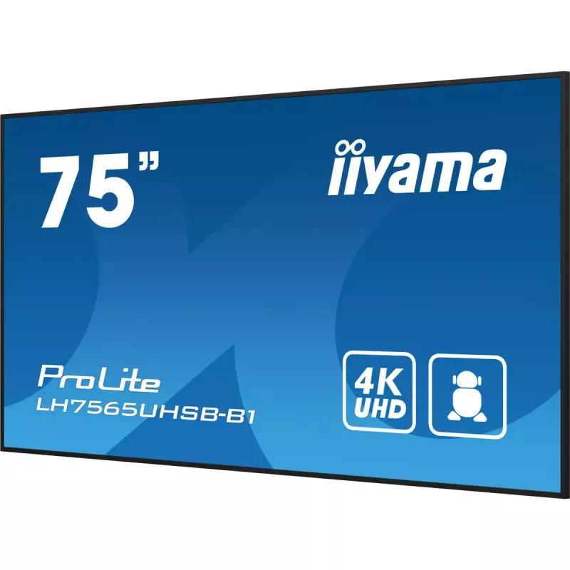 iiyama LH7565UHSB-B1 Pantalla de señalización Diseño kiosco 189,2 cm (74,5 inch) LED Wi-Fi 800 cd/m² 4K Ultra HD Negro Procesador integrado Android 11 24/7