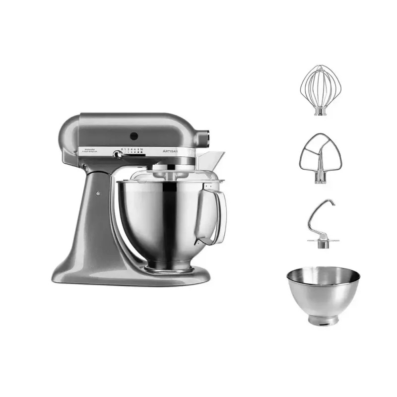 Batidora de vaso KITCHENAID ARTISAN 5KSM185PS — 300 W, bol de acero inoxidable 4,8 L, 10 velocidades, plata