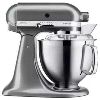 Batidora de vaso KITCHENAID ARTISAN 5KSM185PS — 300 W, bol de acero inoxidable 4,8 L, 10 velocidades, plata