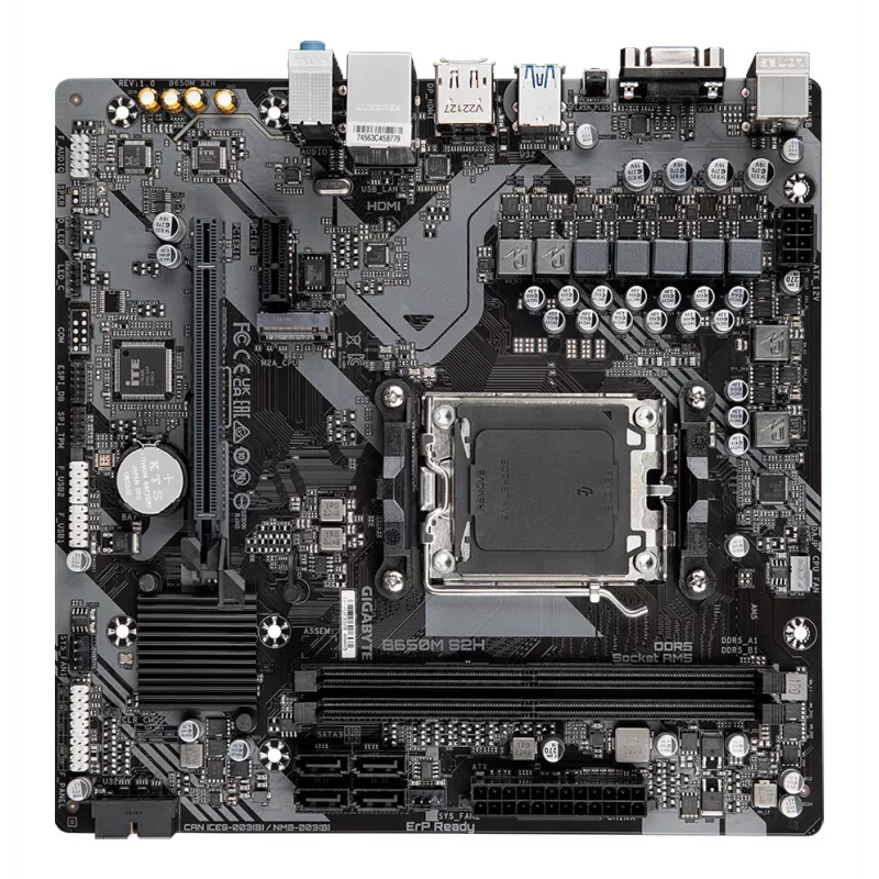 Placa base GIGABYTE B650M S2H - CPUs AMD Ryzen serie 9000, VRM 5+2+2 fases, hasta 6400MHz DDR5 (OC), 1xPCIe 4.0 M.2, GbE LAN, USB 3.2 Gen 1