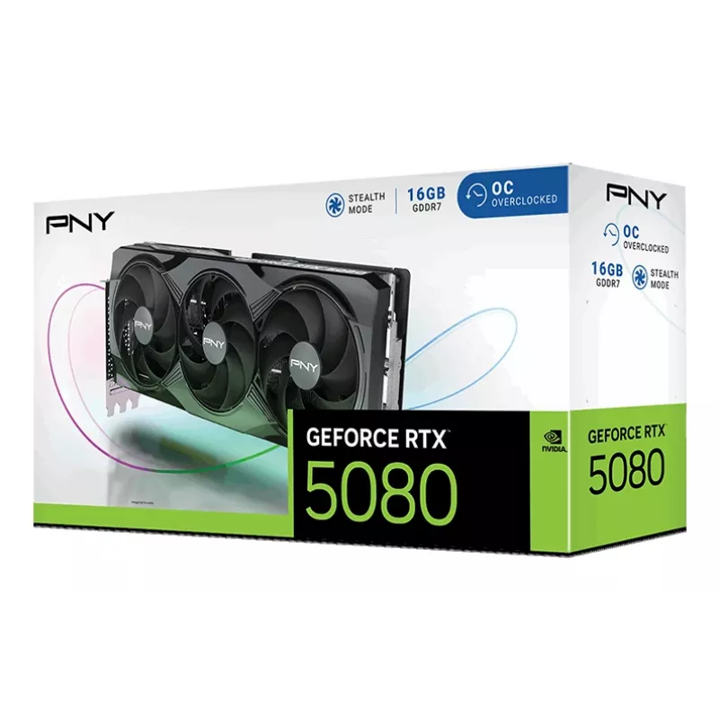 Tarjeta gráfica PNY GeForce RTX 5080 16GB Overclocked Triple Fan - 16GB GDDR7 - DisplayPort 2.1b / HDMI 2.1b