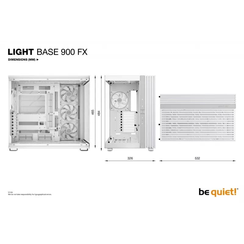 Caja de PC be quiet! Light Base 900 FX, Full Tower, E-ATX / XL-ATX, cristal templado, 4 ventiladores de 140 mm, disipador de CPU de 190 mm, blanca
