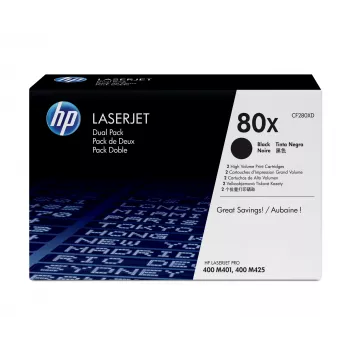 HP 80X pack de 2 tóner originales LaserJet de alta capacidad negros