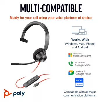 HP Poly Blackwire 3310 auriculares monoaurales con USB-C + adaptador USB-C/A