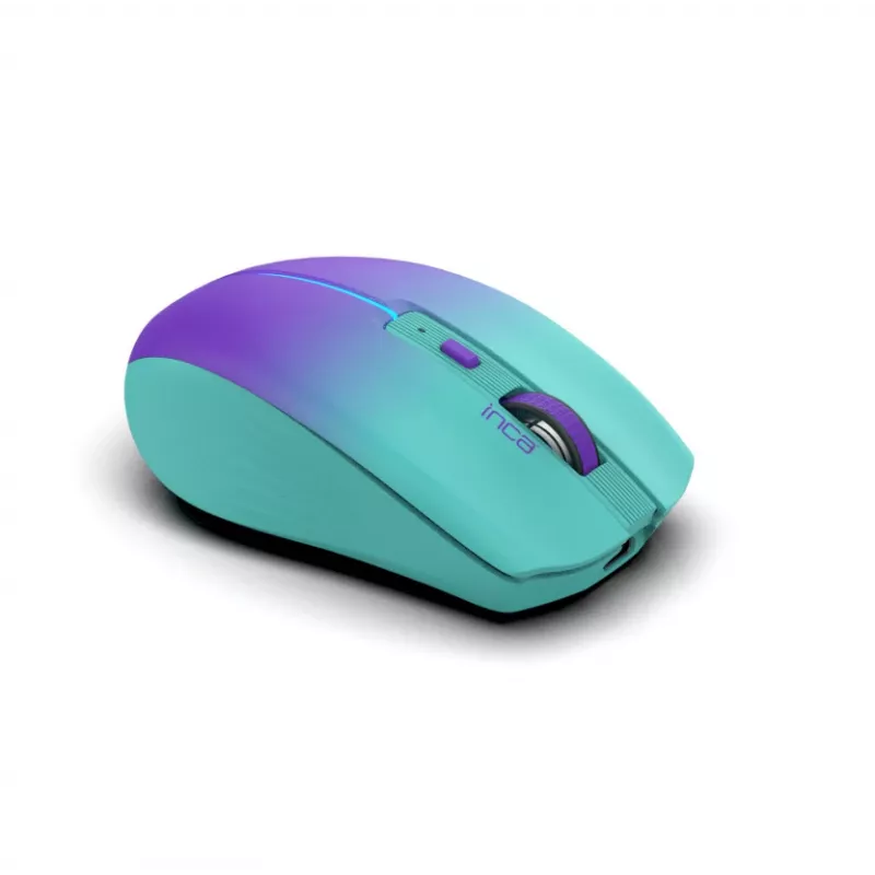 Ratón inalámbrico INCA Iwm-511rm – RF inalámbrico + Bluetooth + USB Type-C – 1600 dpi – 6 botones – verde violeta