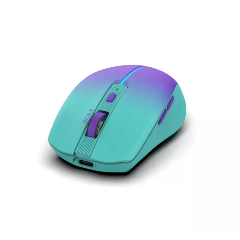 Ratón inalámbrico INCA Iwm-511rm – RF inalámbrico + Bluetooth + USB Type-C – 1600 dpi – 6 botones – verde violeta