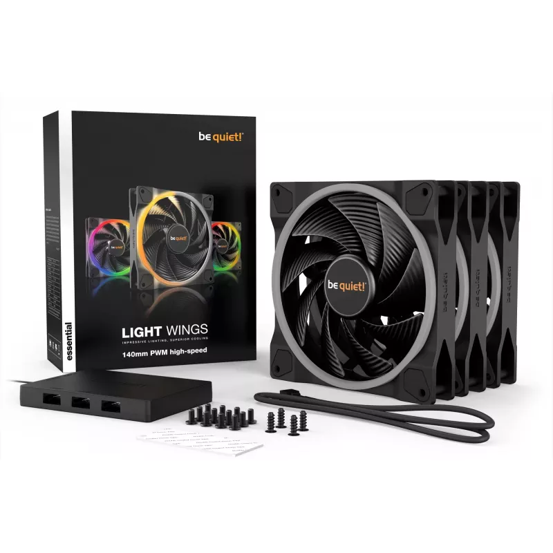 be quiet Light Wings 140mm ARGB PWM ventilador High-Speed Negro pack de 3