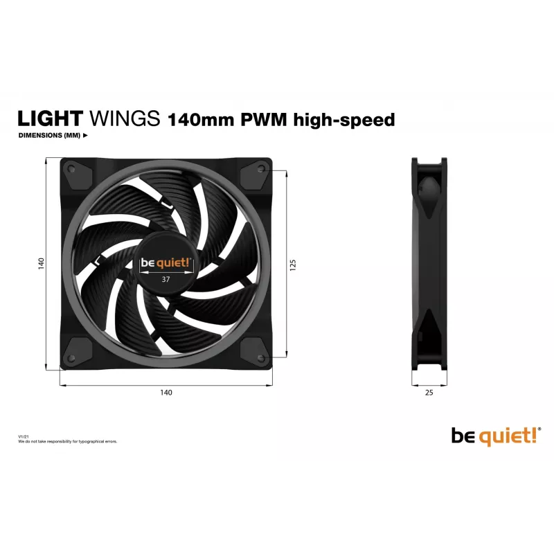 be quiet Light Wings 140mm ARGB PWM ventilador High-Speed Negro pack de 3