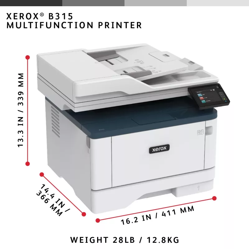 Xerox B315 A4 40ppm Wireless Dúplex Copiar/Imprimir/Escanear/Fax PS3 PCL5e/6 2 bandejas de papel 350 hojas