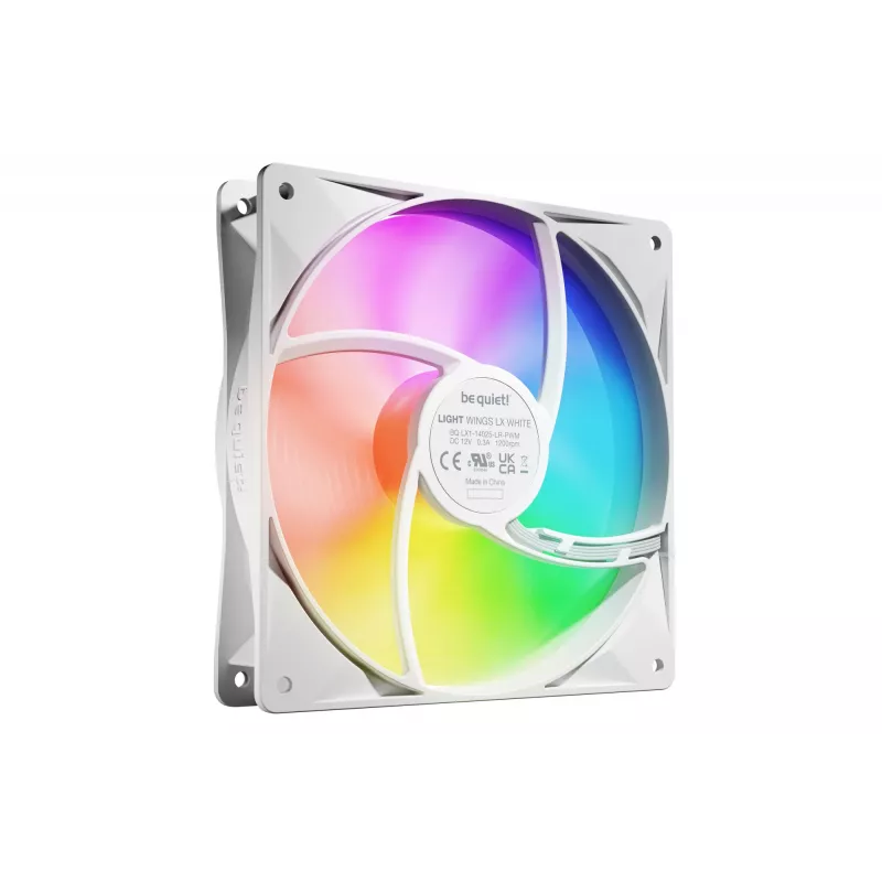 bequiet! LIGHT WINGS LX 140mm PWM Pack de 3 Blancos — Ventilador de 140×25 mm, 1200 rpm, 95 m³/h, LED RGB